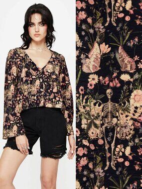 DISTURBIA Pixie Floral Skeleton Print blouse